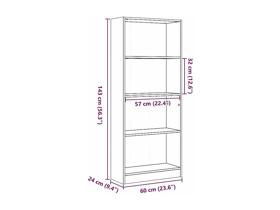 Bibliothèque chêne sonoma 60x24x143 bois d'ingénierie