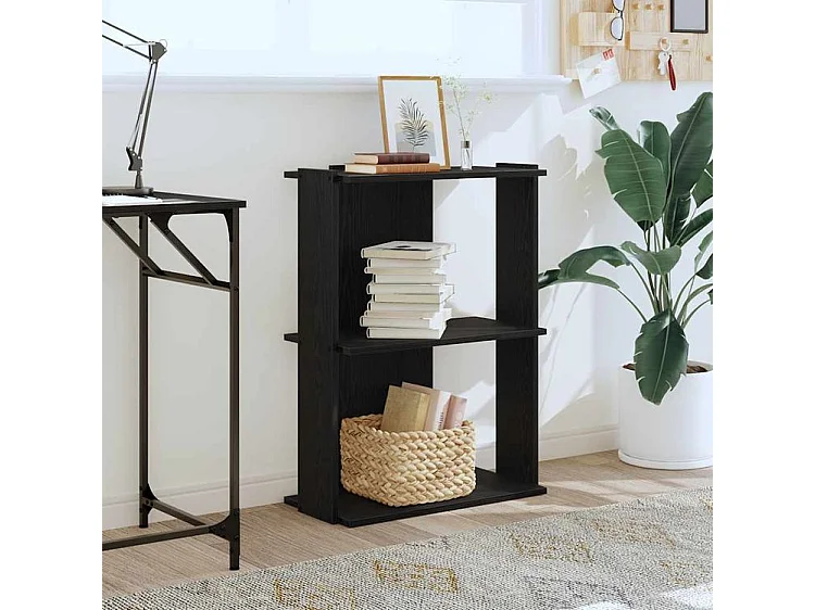 Bibliothèque à 3 niveaux noir 60x30x80 bois d'ingénierie