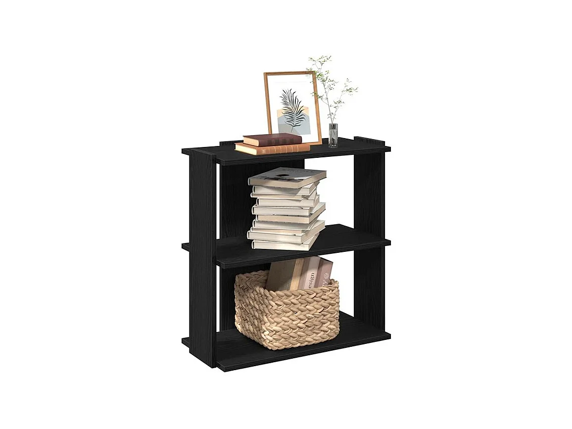 Bibliothèque à 3 niveaux noir 60x30x80 bois d'ingénierie