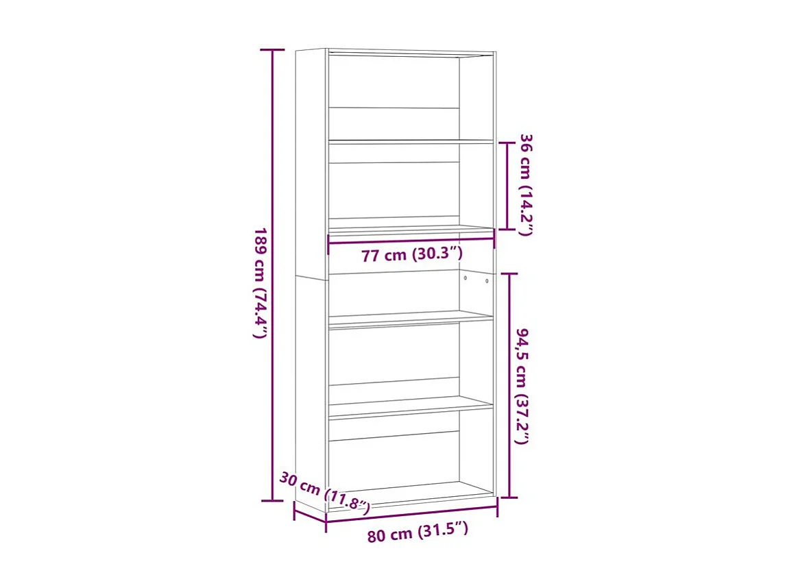 Bibliothèque 5 niveaux en bois Klazo L80xH189xP30 - Style Classique-Couleur Blanc