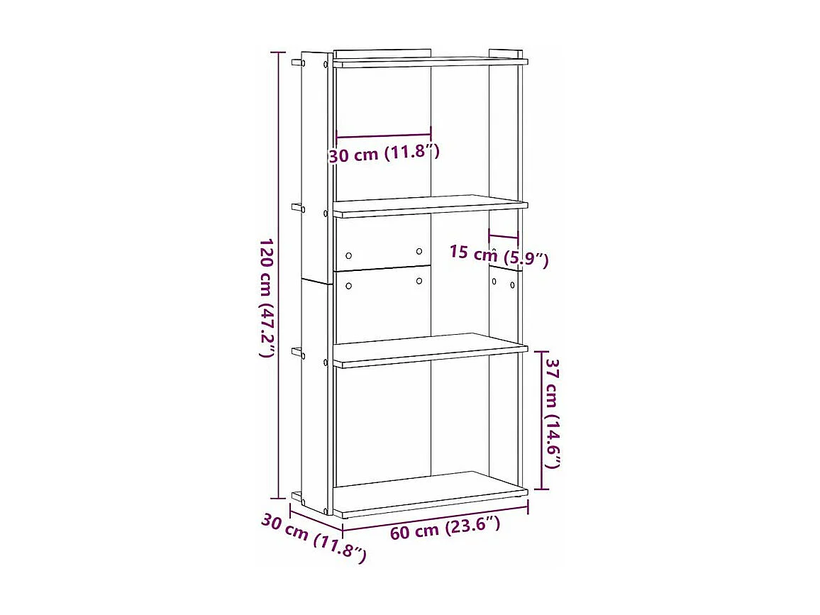 Bibliothèque à 3 niveaux sonoma gris 60x30x120