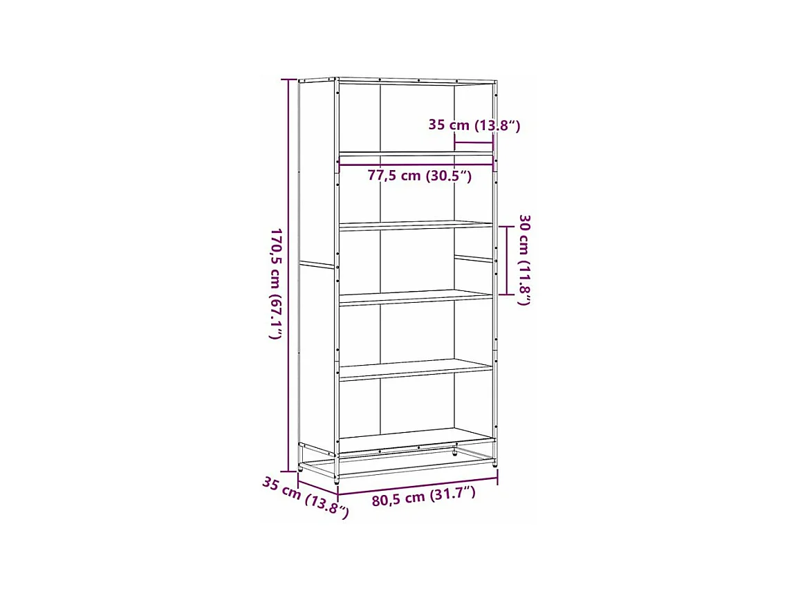 Bibliothèque sonoma gris 80,5x35x170,5 bois d'ingénierie