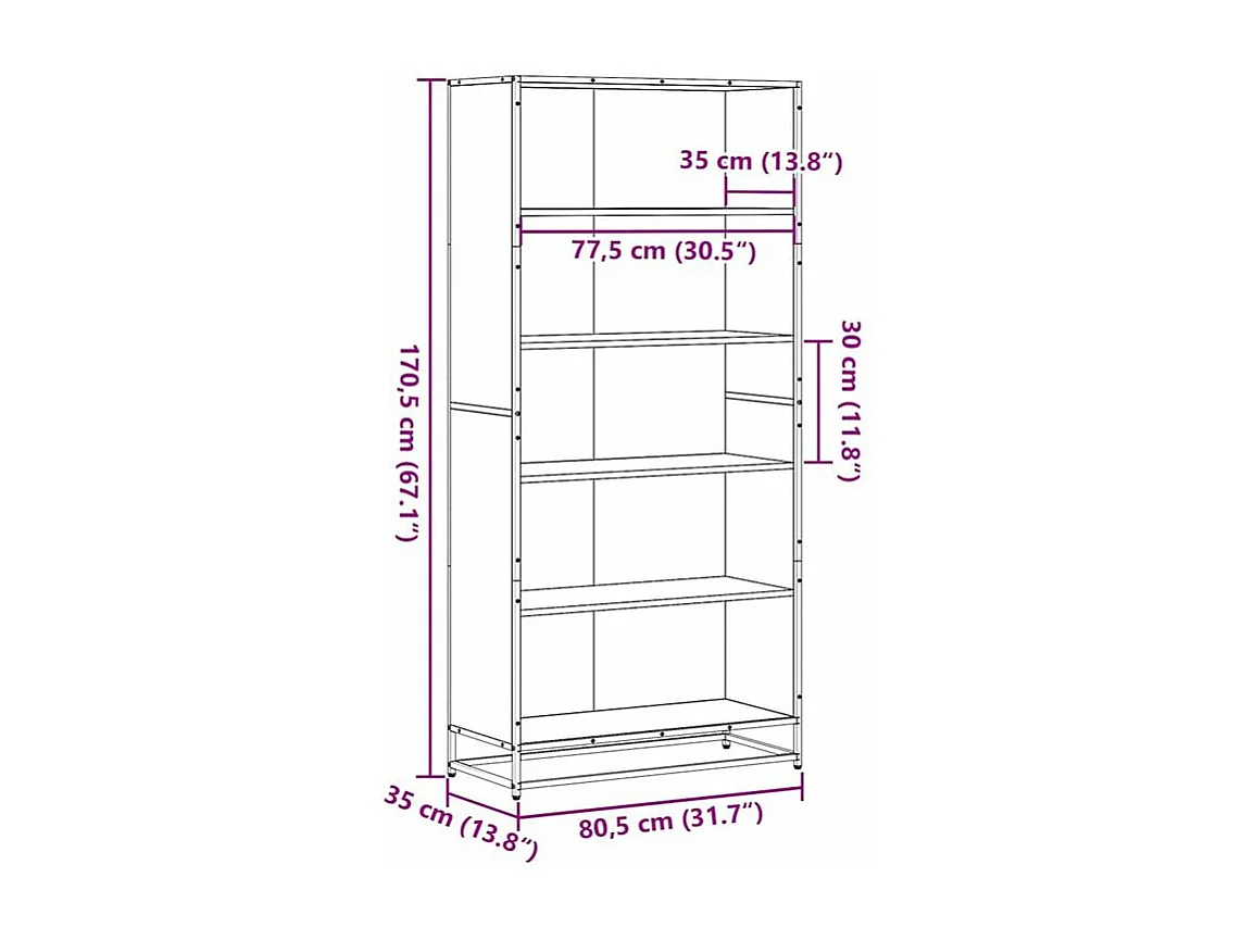 Bibliothèque sonoma gris 80,5x35x170,5 bois d'ingénierie
