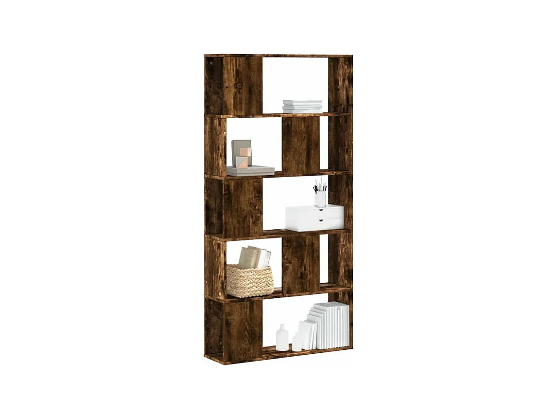 Bibliothèque 5 niveaux chêne fumé bois d'ingénierie