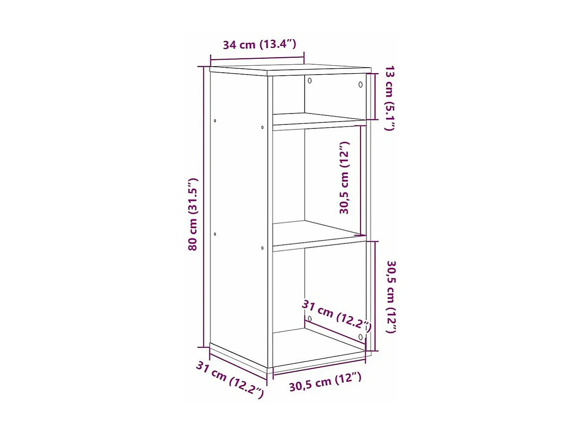 Bibliothèque chêne artisanal 34x31x80 bois d'ingénierie