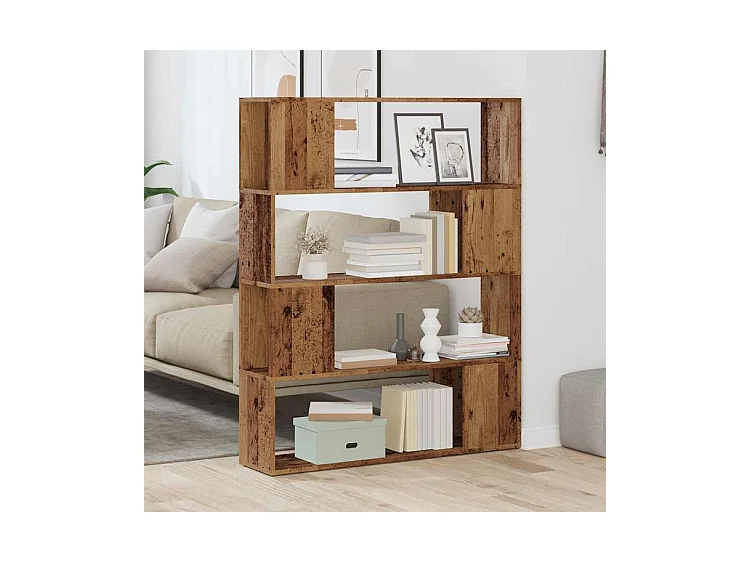 Bibliothèque-Séparateur de pièce vieux bois 100x24x124,5