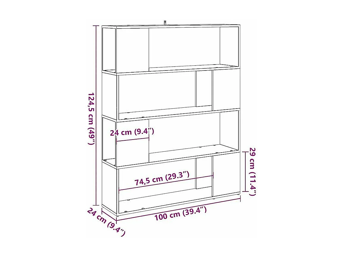 Bibliothèque-Séparateur de pièce vieux bois 100x24x124,5