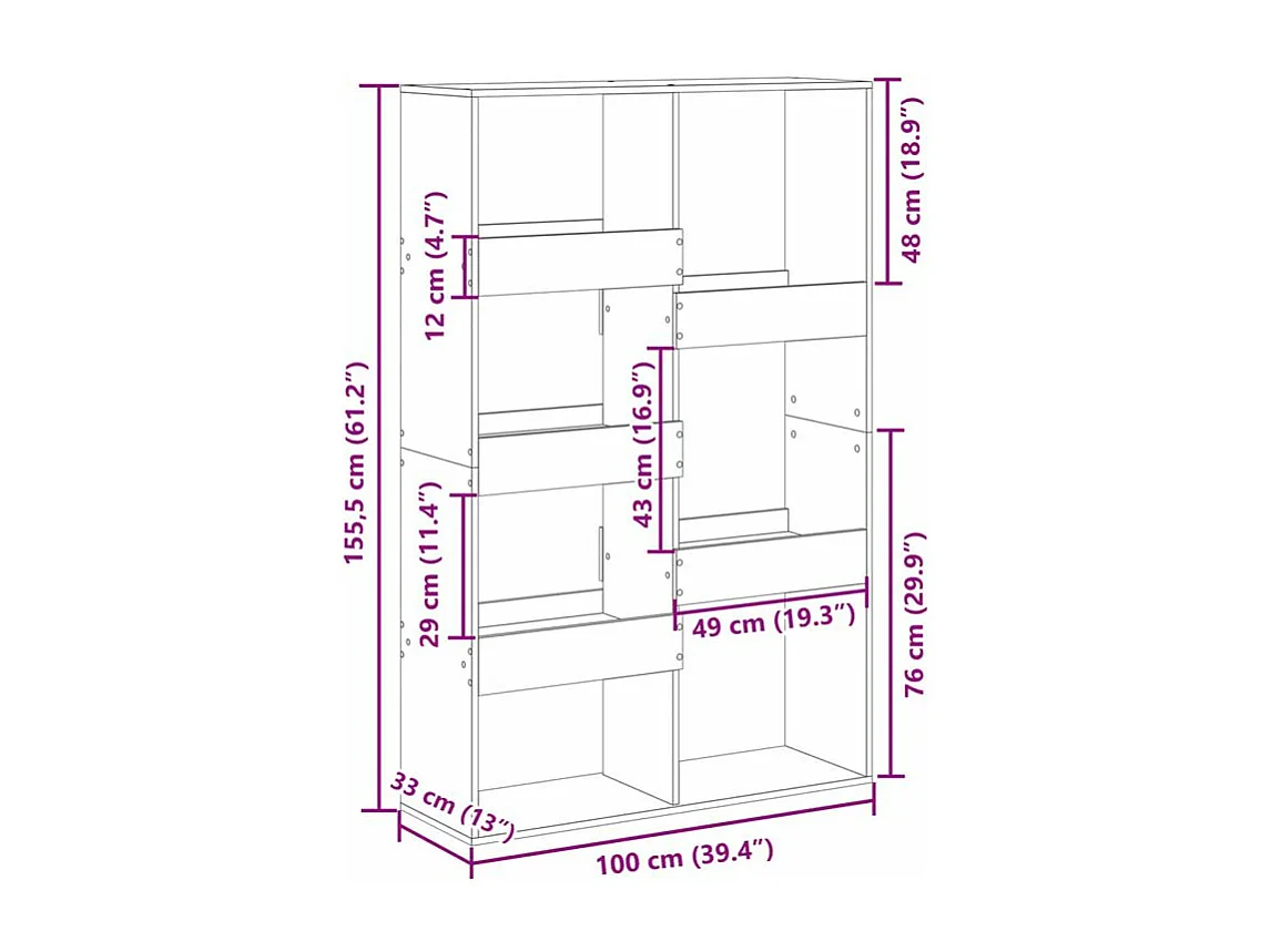 Bibliothèque sonoma gris 100x33x155,5 bois d'ingénierie