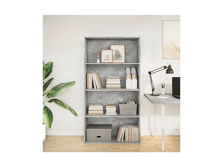 Bibliothèque gris béton 80x30x152 bois d'ingénierie