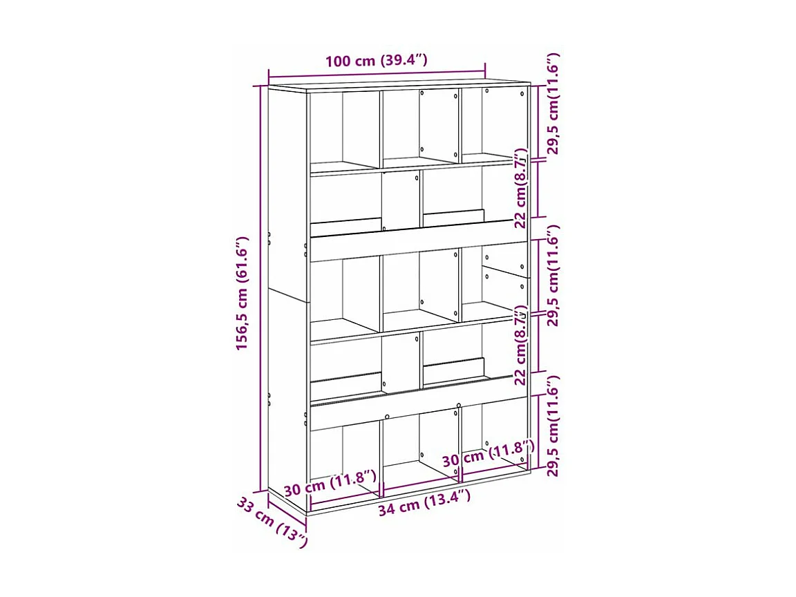 Bibliothèque sonoma gris 100x33x156,5 bois d'ingénierie