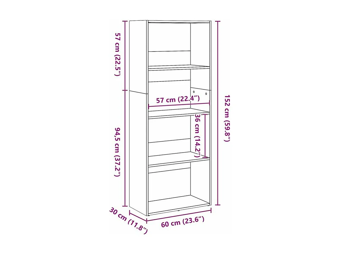 Bibliothèque sonoma gris 60x30x152 bois d'ingénierie