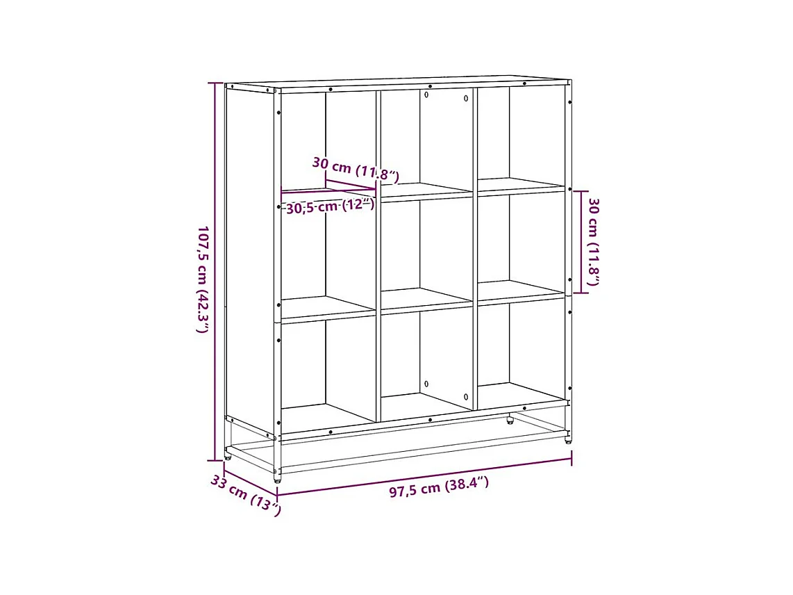 Bibliothèque chêne sonoma 97,5x33x107,5 bois ingénierie métal