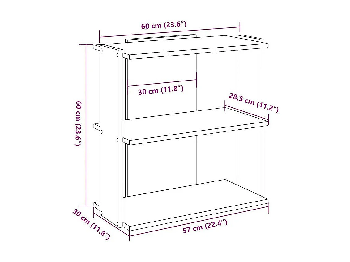 Bibliothèque à 3 niveaux gris béton 60x30x60 bois ingénierie