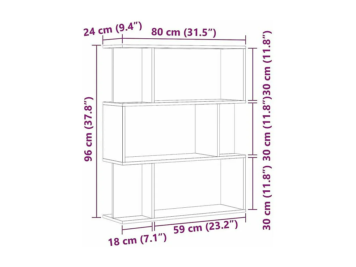 Bibliothèque séparateur en bois Mikola 80cm - Simple et moderne-Couleur Marron noisette