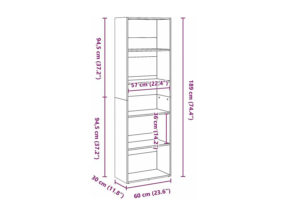 Bibliothèque blanc 60x30x189 bois d'ingénierie