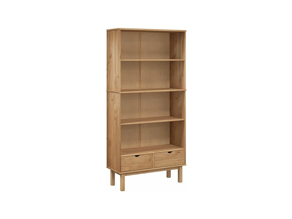 Bibliothèque OTTA avec 2 tiroirs Marron Bois massif pin