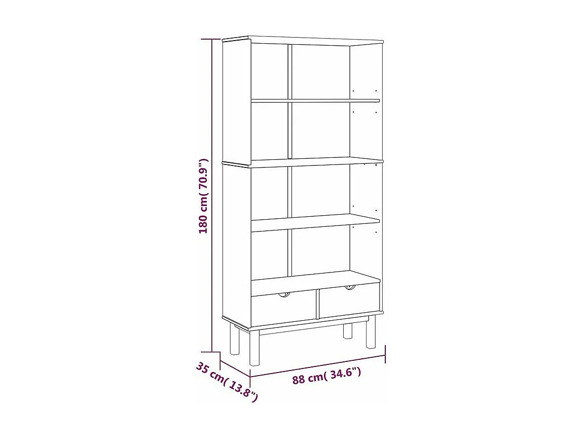 Bibliothèque OTTA avec 2 tiroirs Marron Bois massif pin