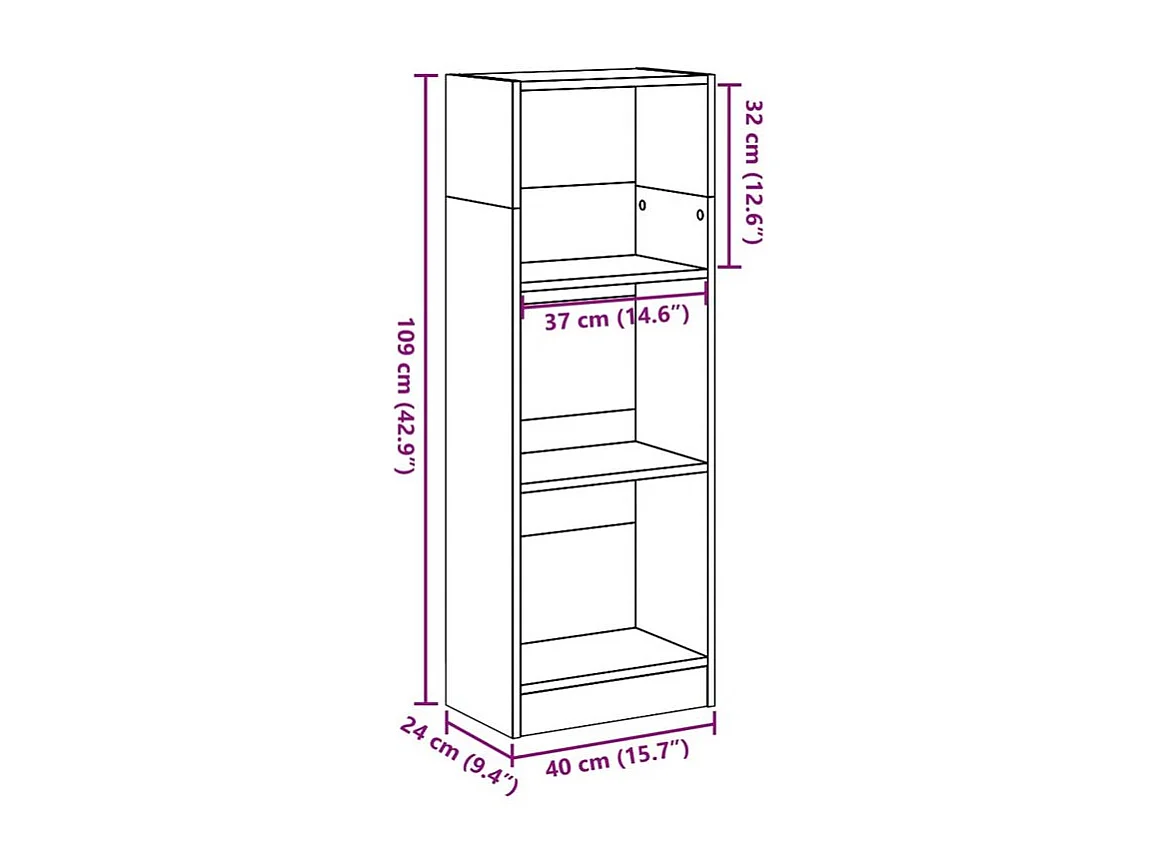 Bibliothèque noir 40x24x109 bois d'ingénierie
