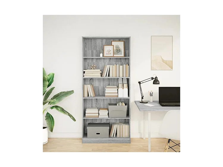 Bibliothèque sonoma gris 80x24x176 bois d'ingénierie