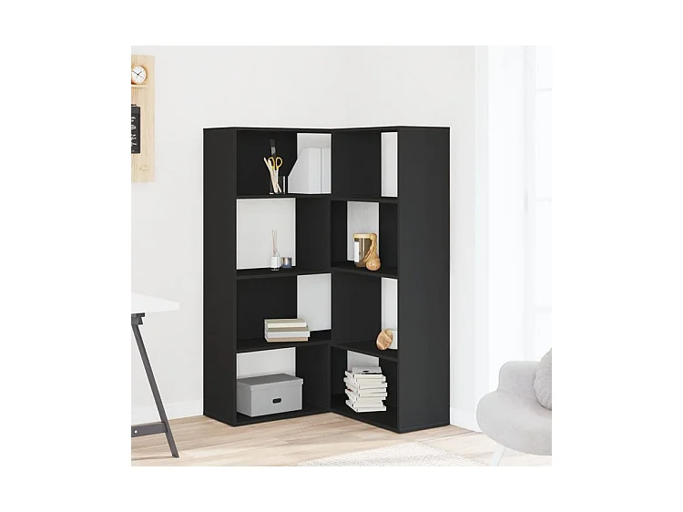 Bibliothèque d'angle à 4 niveaux noir bois d'ingénierie