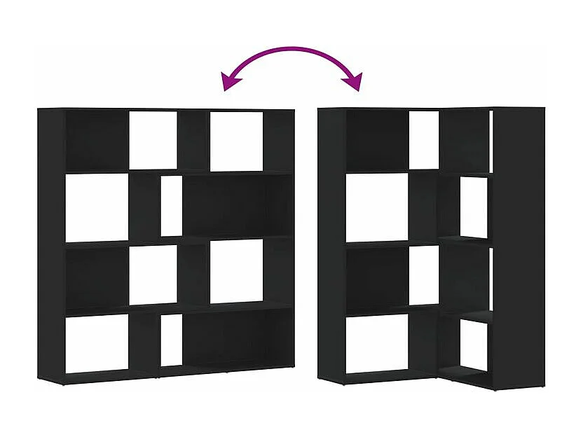 Bibliothèque d'angle à 4 niveaux noir bois d'ingénierie