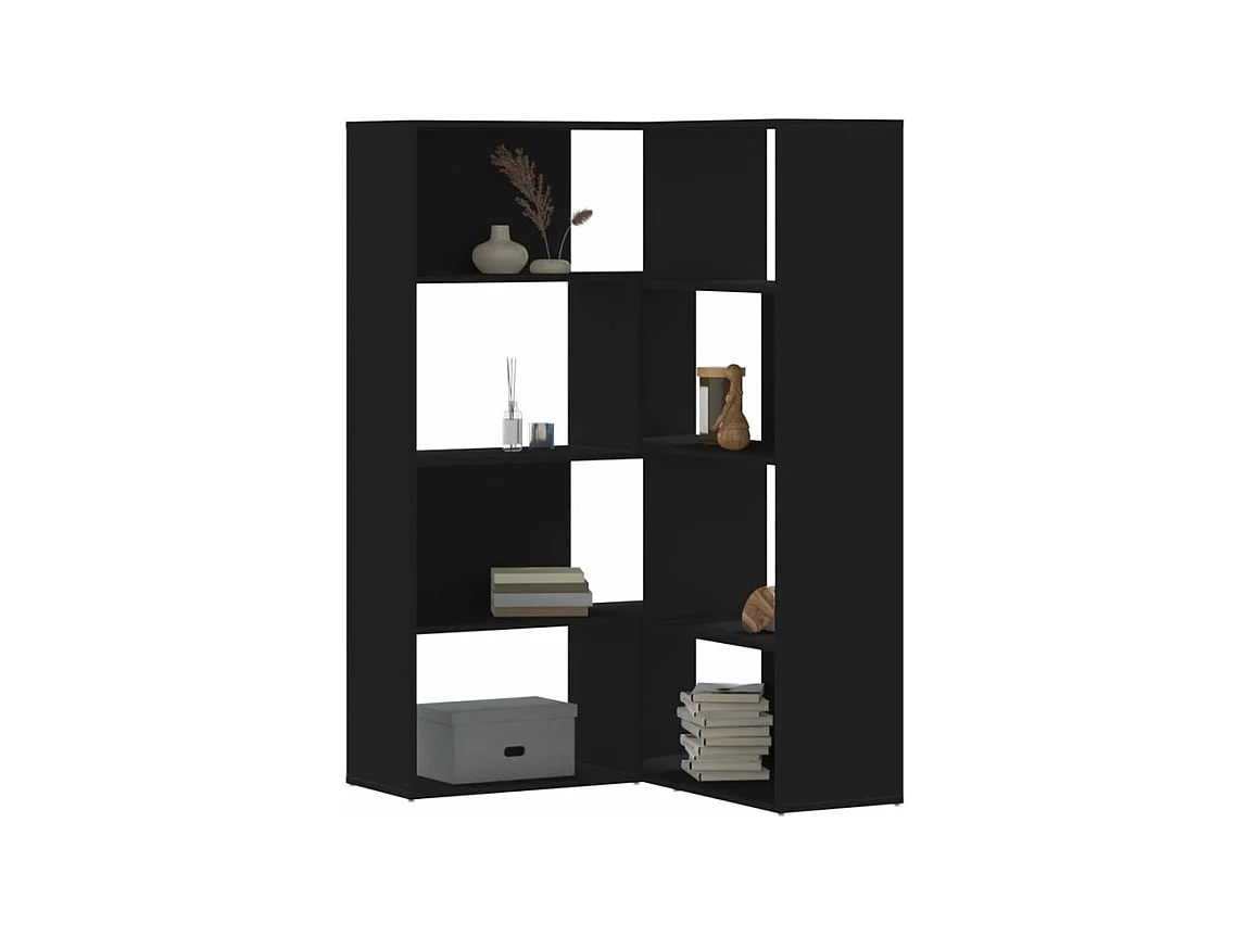 Bibliothèque d'angle à 4 niveaux noir bois d'ingénierie