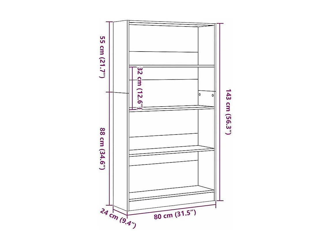 Bibliothèque chêne fumé 80x24x143 bois d'ingénierie
