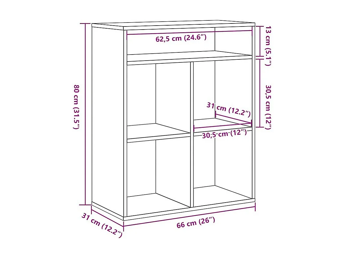 Bibliothèque chêne fumé 66x31x80 bois d'ingénierie