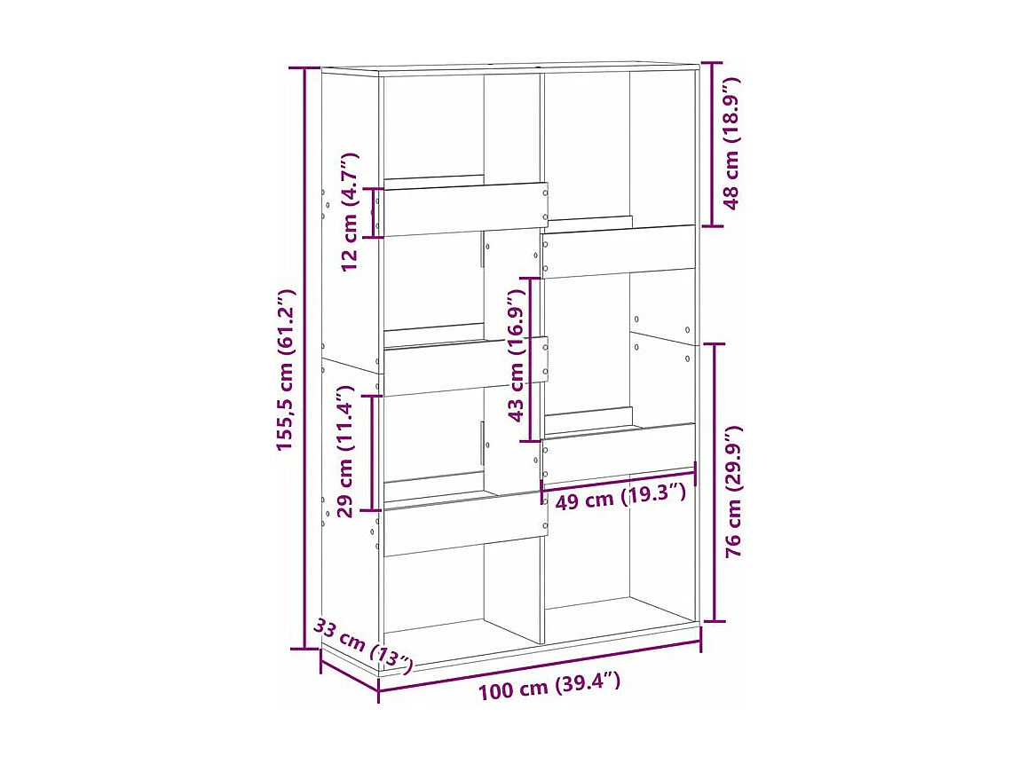 Bibliothèque vieux bois 100x33x155,5 bois d'ingénierie