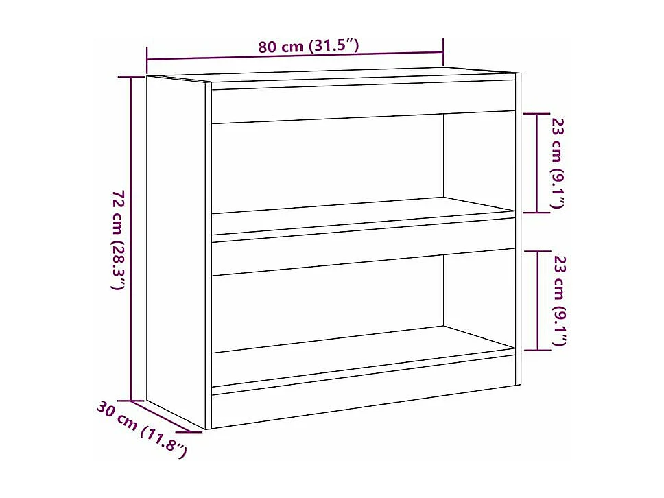 Bibliothèque-Séparateur de pièce chêne artisanal 80x30x72