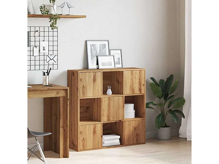 Bibliothèque chêne artisanal 90x28x90 bois d'ingénierie