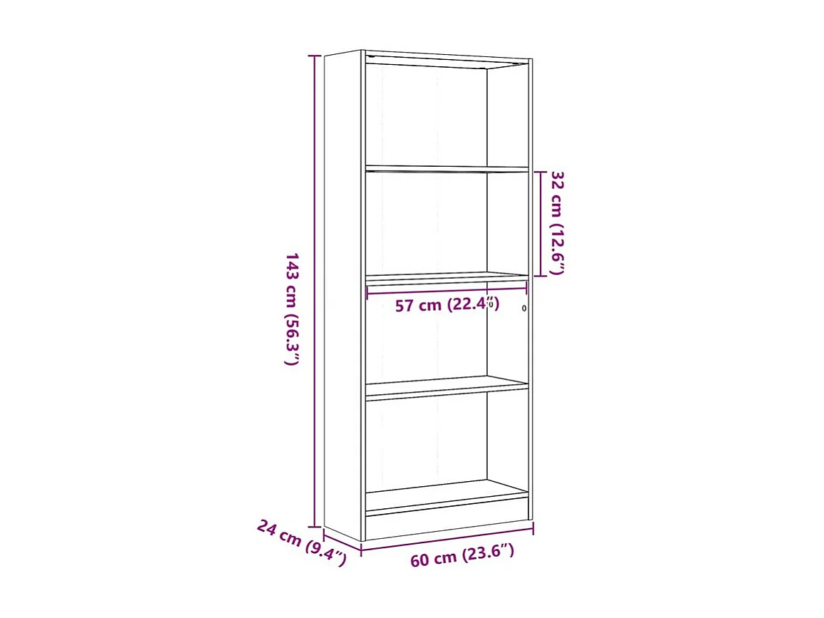Bibliothèque chêne artisanal 60x24x143 bois d'ingénierie