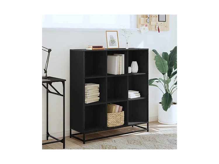 Bibliothèque noir 97,5x33x107,5 bois d'ingénierie et métal
