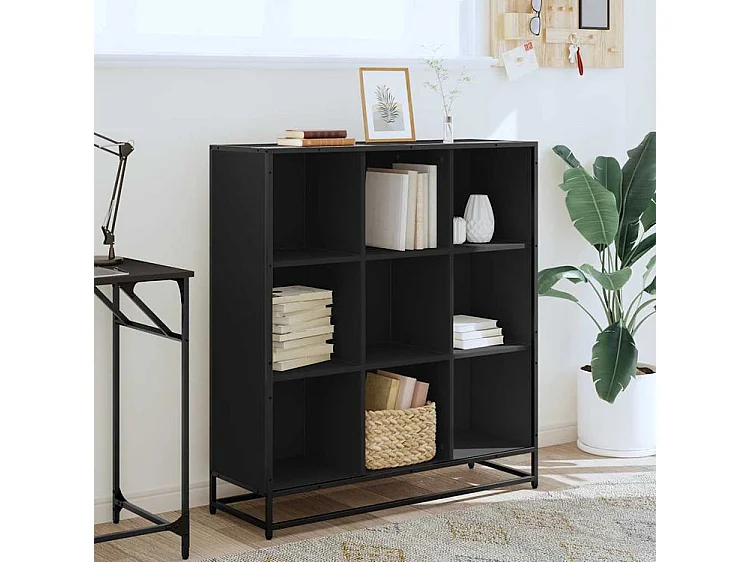 Bibliothèque noir 97,5x33x107,5 bois d'ingénierie et métal