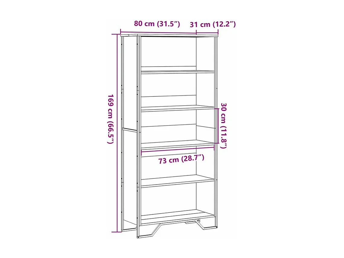 Bibliothèque chêne fumé 80x31x169 bois d'ingénierie
