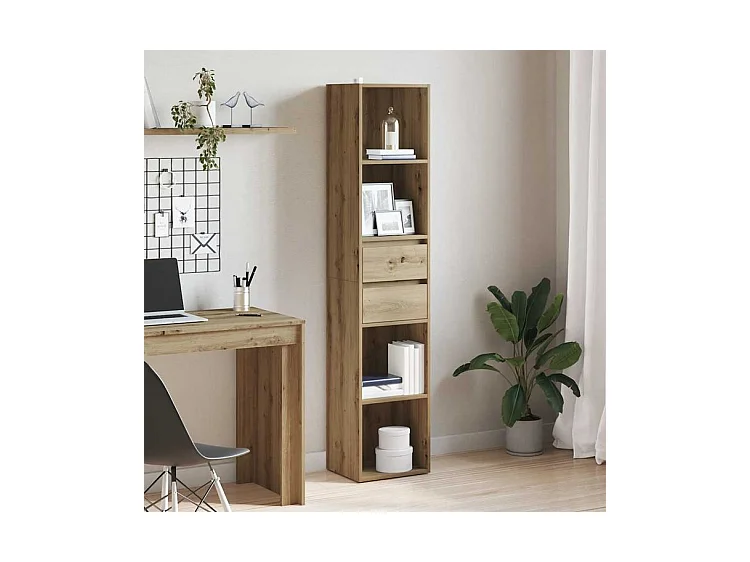 Bibliothèque chêne artisanal 36x30x171 bois d'ingénierie