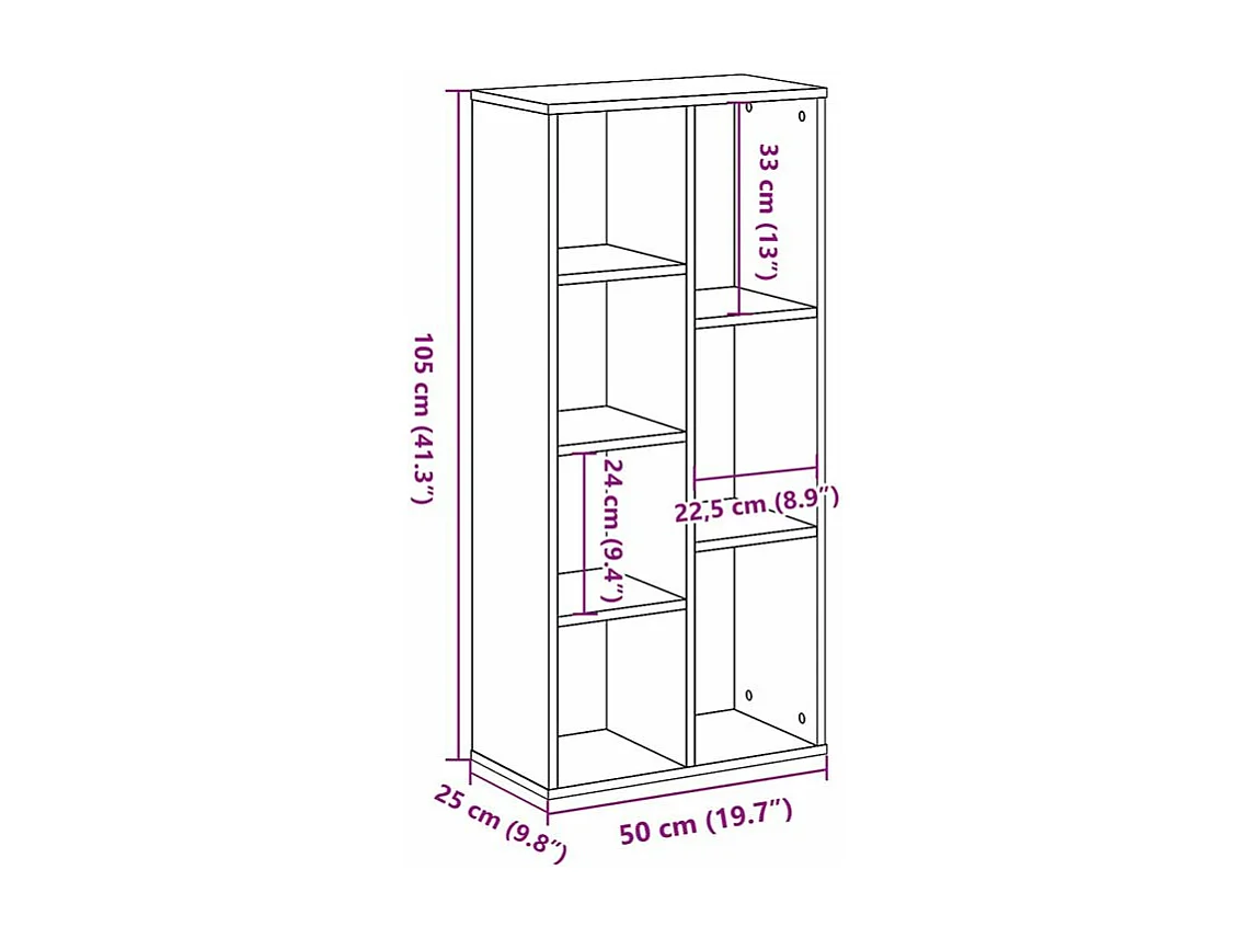 Bibliothèque gris béton 50x25x105 bois d'ingénierie