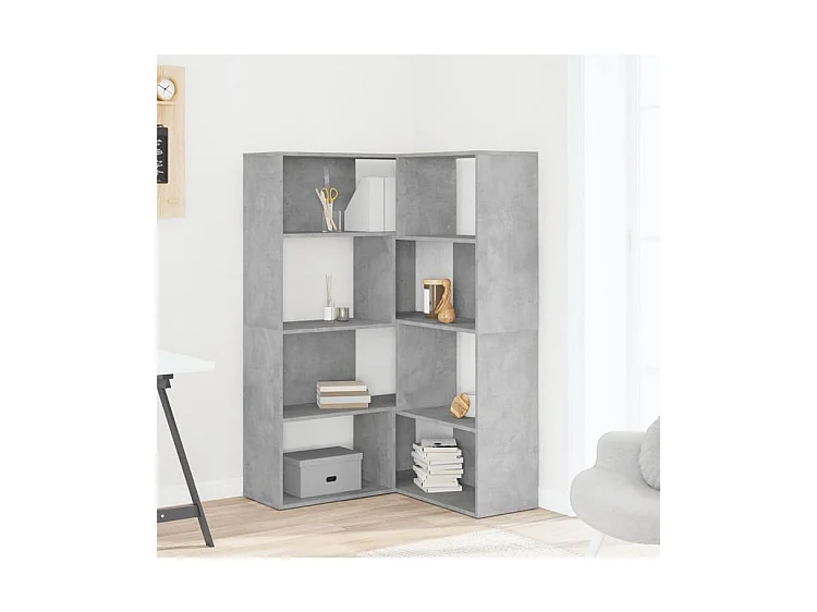 Bibliothèque d'angle à 4 niveaux gris béton bois d'ingénierie