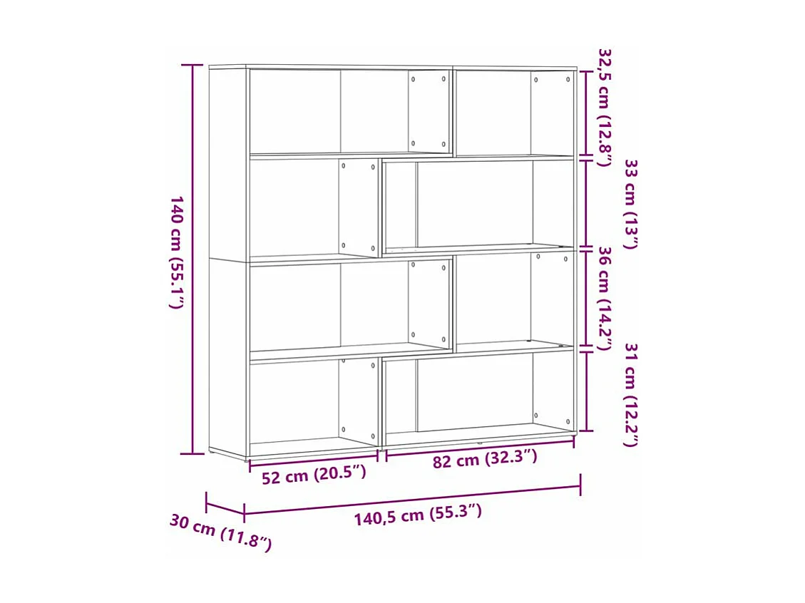 Bibliothèque d'angle à 4 niveaux gris béton bois d'ingénierie