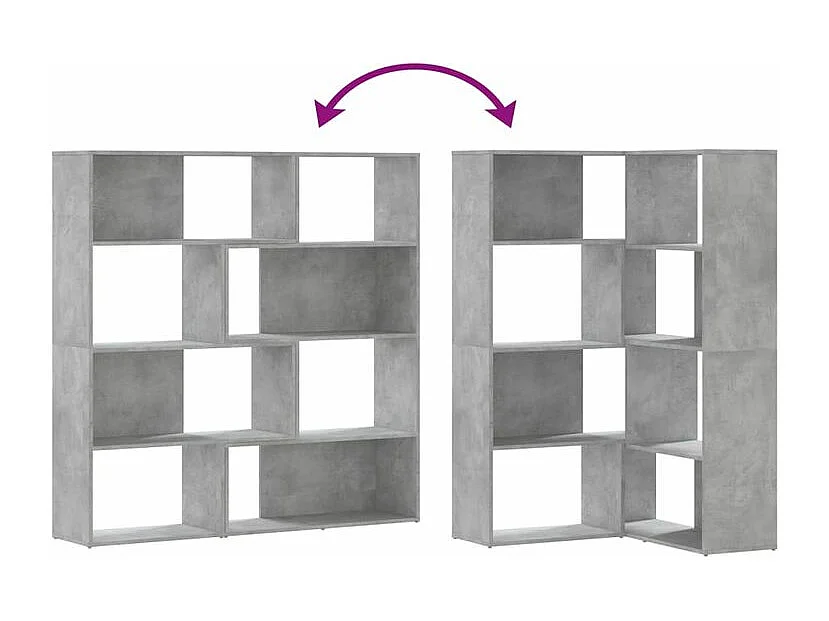 Bibliothèque d'angle à 4 niveaux gris béton bois d'ingénierie