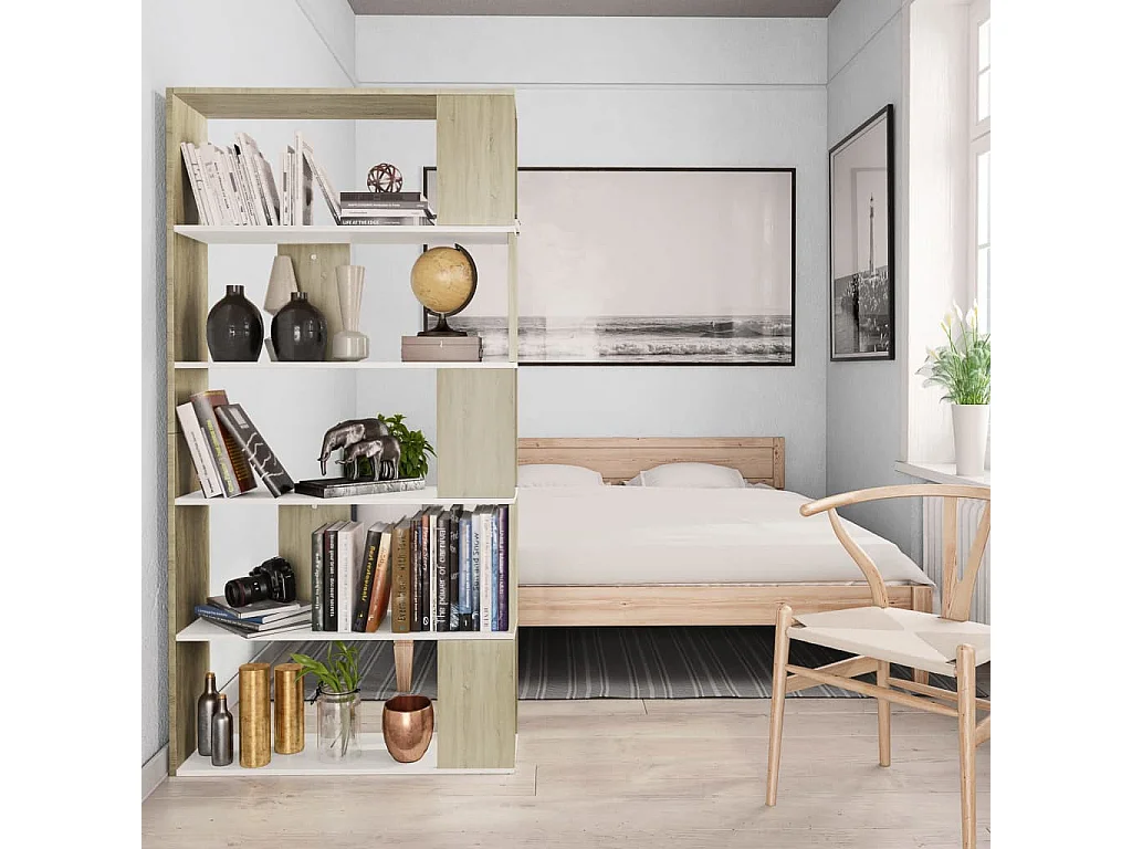 Bibliothèque-Séparateur de pièce Blanc chêne sonoma 80x24x159