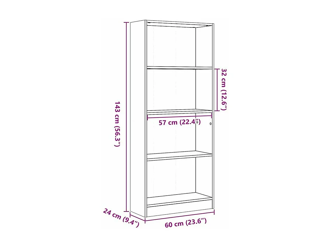 Bibliothèque chêne marron 60x24x143 bois d'ingénierie