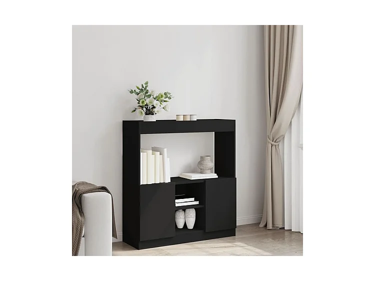 Buffet haut noir 92x33x100 bois d'ingénierie