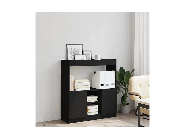 Buffet haut noir 92x33x100 bois d'ingénierie