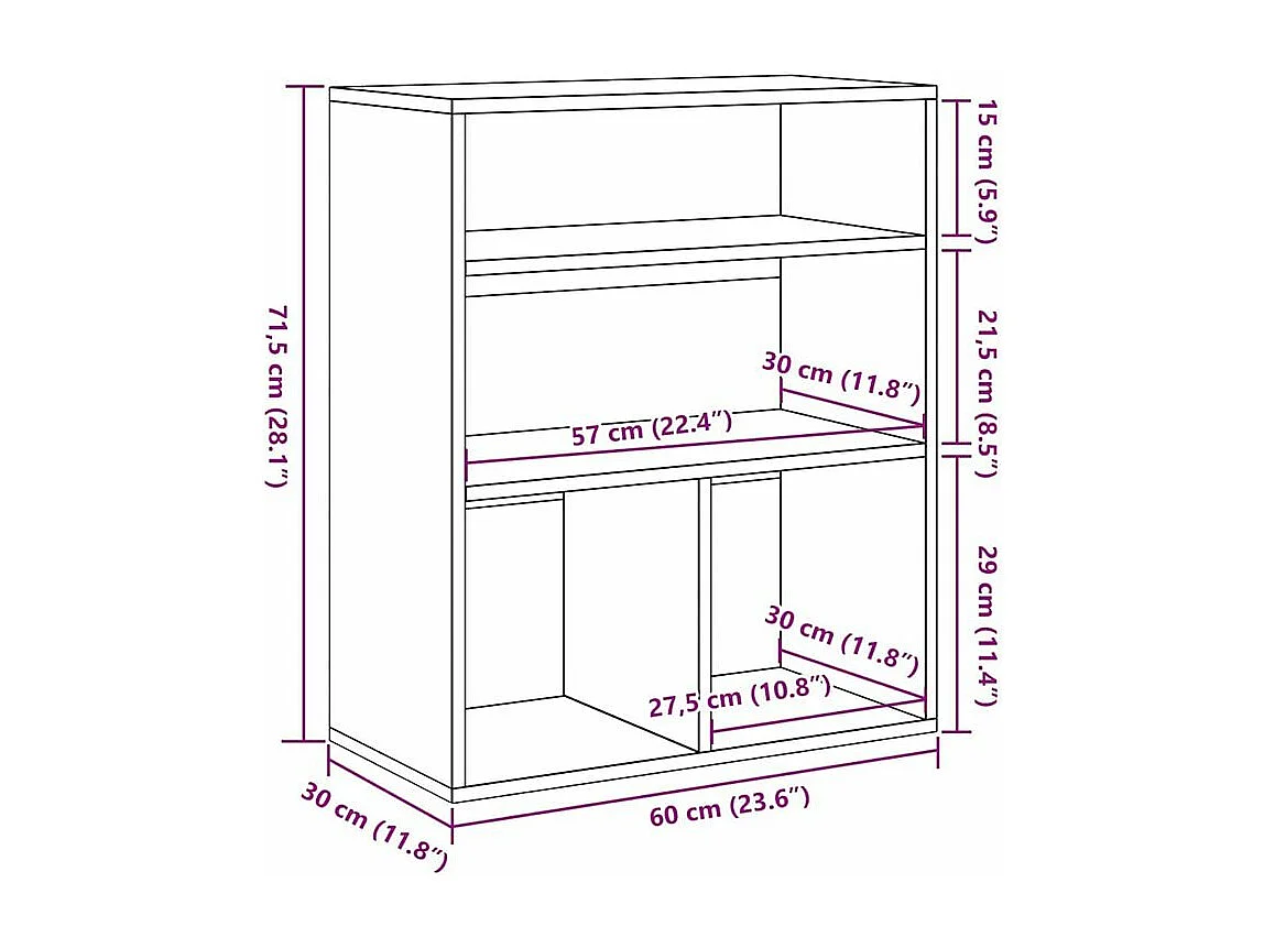 Bibliothèque chêne fumé 60x30x71,5 bois d'ingénierie