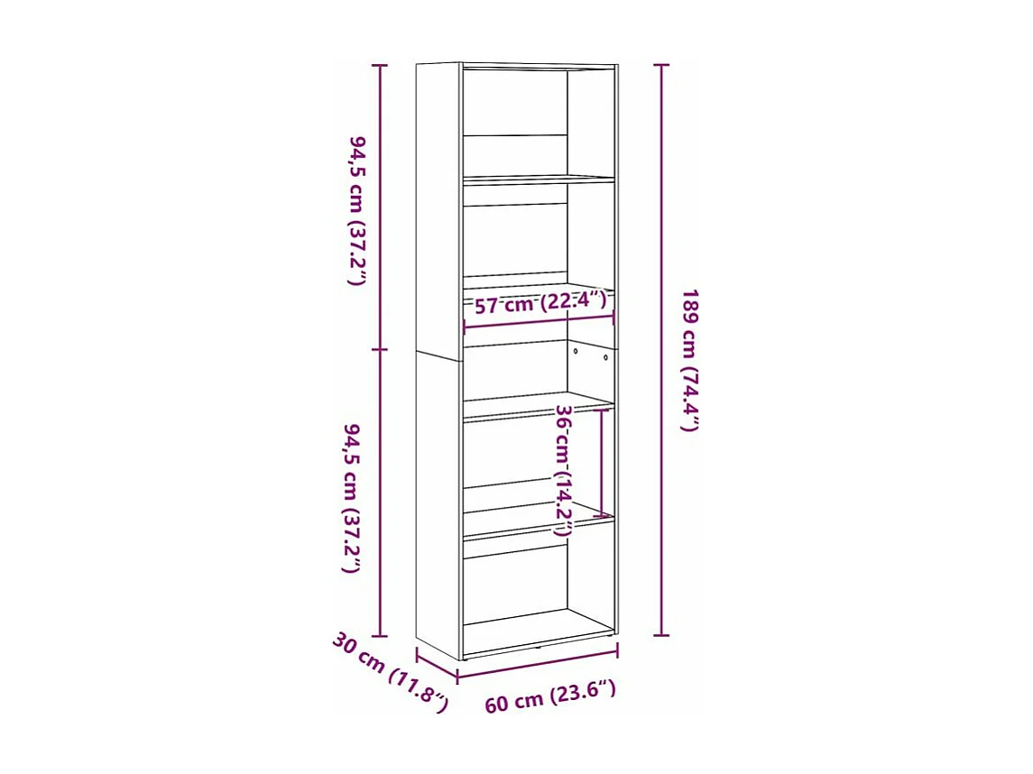 Bibliothèque chêne fumé 60x30x189 bois d'ingénierie