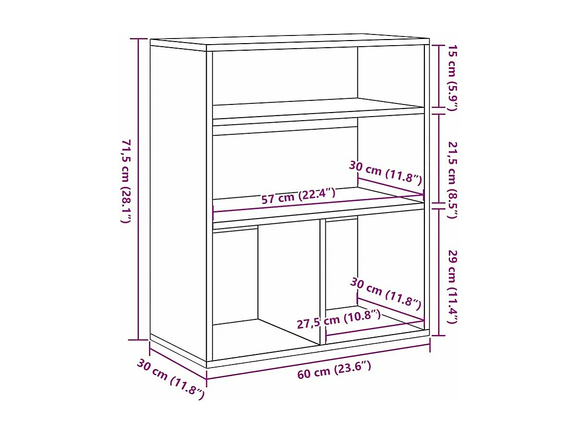 Bibliothèque gris béton 60x30x71,5 bois d'ingénierie