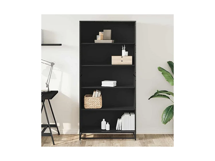 Bibliothèque noir 80,5x35x170,5 bois d'ingénierie