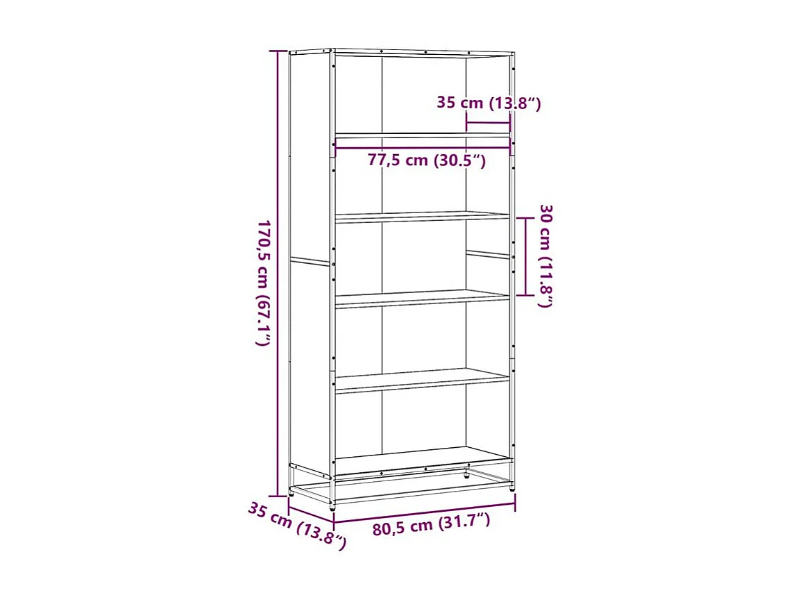 Bibliothèque noir 80,5x35x170,5 bois d'ingénierie