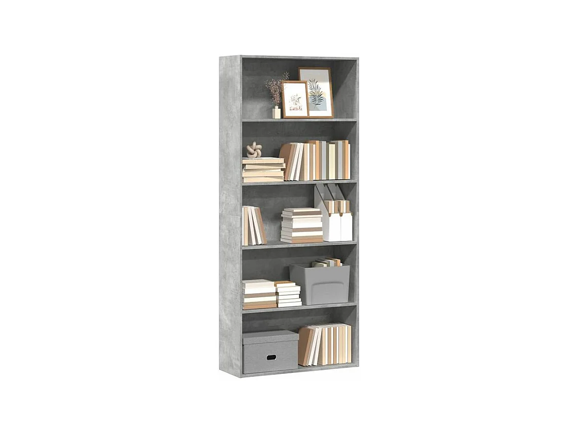Bibliothèque 5 niveaux en bois Klazo L80xH189xP30 - Style Classique-Couleur Gris béton